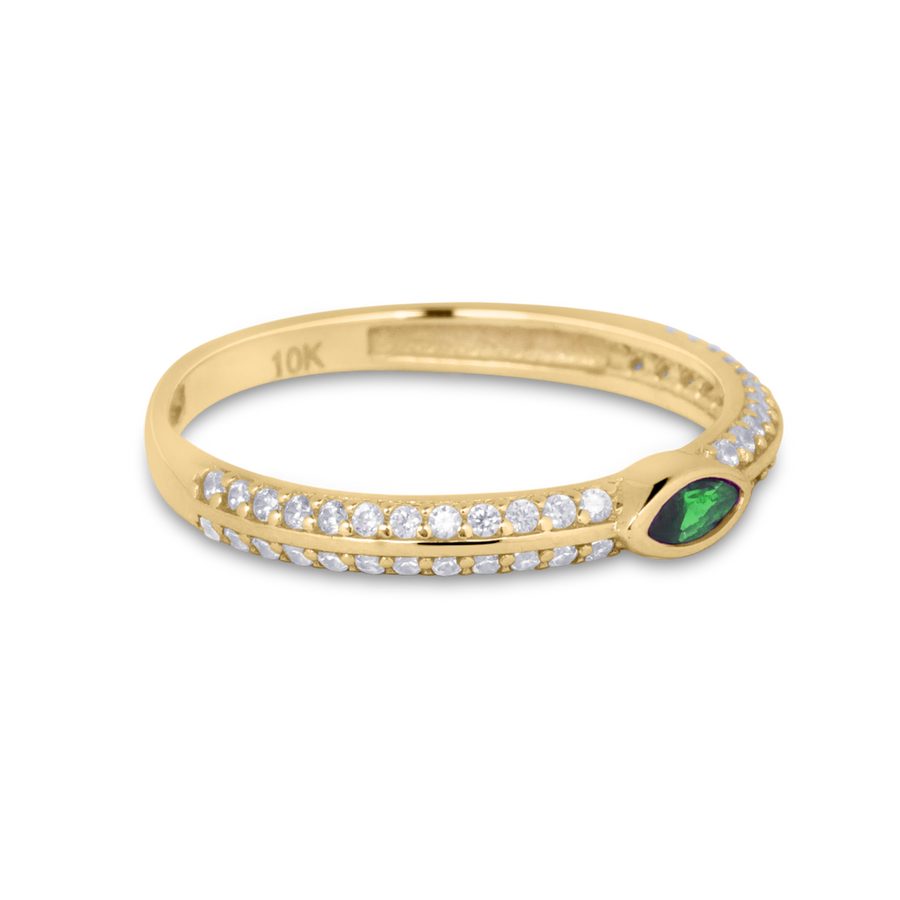 Gemstone Pavé Ring | 10k Gold, Ruby/Emerald/Sapphire